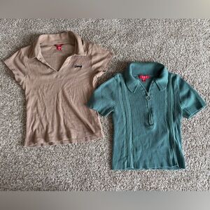 Guess Women's Short Sleeve Tops - Tan and Teal